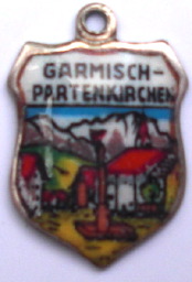 GARMISCH, Germany - Vintage Silver Enamel Travel Shield Charm